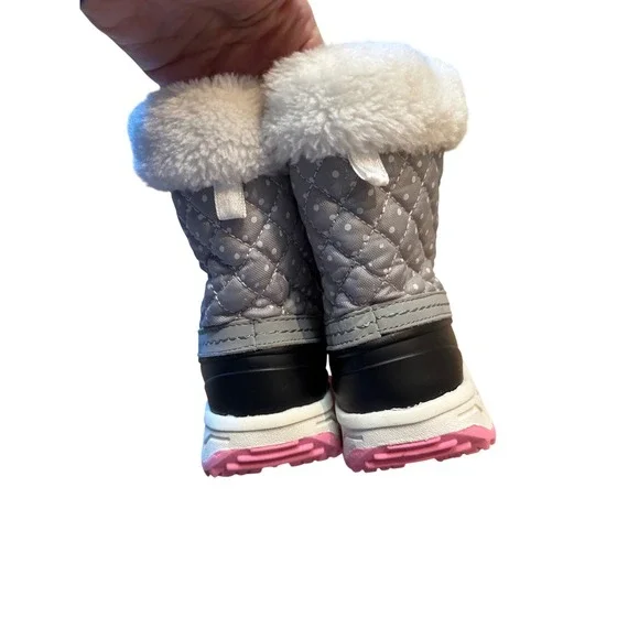 Carters Kids Snow Boots Quilted Gray Pink Laces Faux Fur Lined Winter‎ Size 12 - Picture 13 of 13